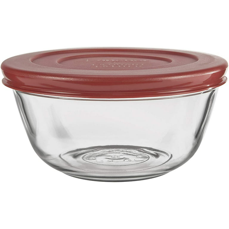 Anchor Hocking Glass Mixing Bowl Set with Red Plastic Lids 92224L20 - 3/Set