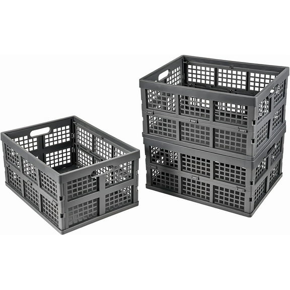 3-Pack Plastic Collapsible Storage Crates-30L,Foldable Plastic Crates for Storage (Gray)