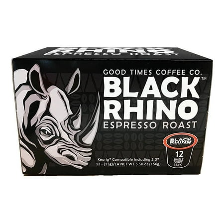 Black Rhino Espresso Roast Coffee, Single Serve Cups for Keurig K-Cup Brewers, 12