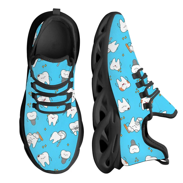 Zapatillas de deporte de malla con dibujos de dientes bonitos, cómodas, con plataforma y amortiguación de aire, para mujer, ligeras y a prueba de golpes, para correr, tenis