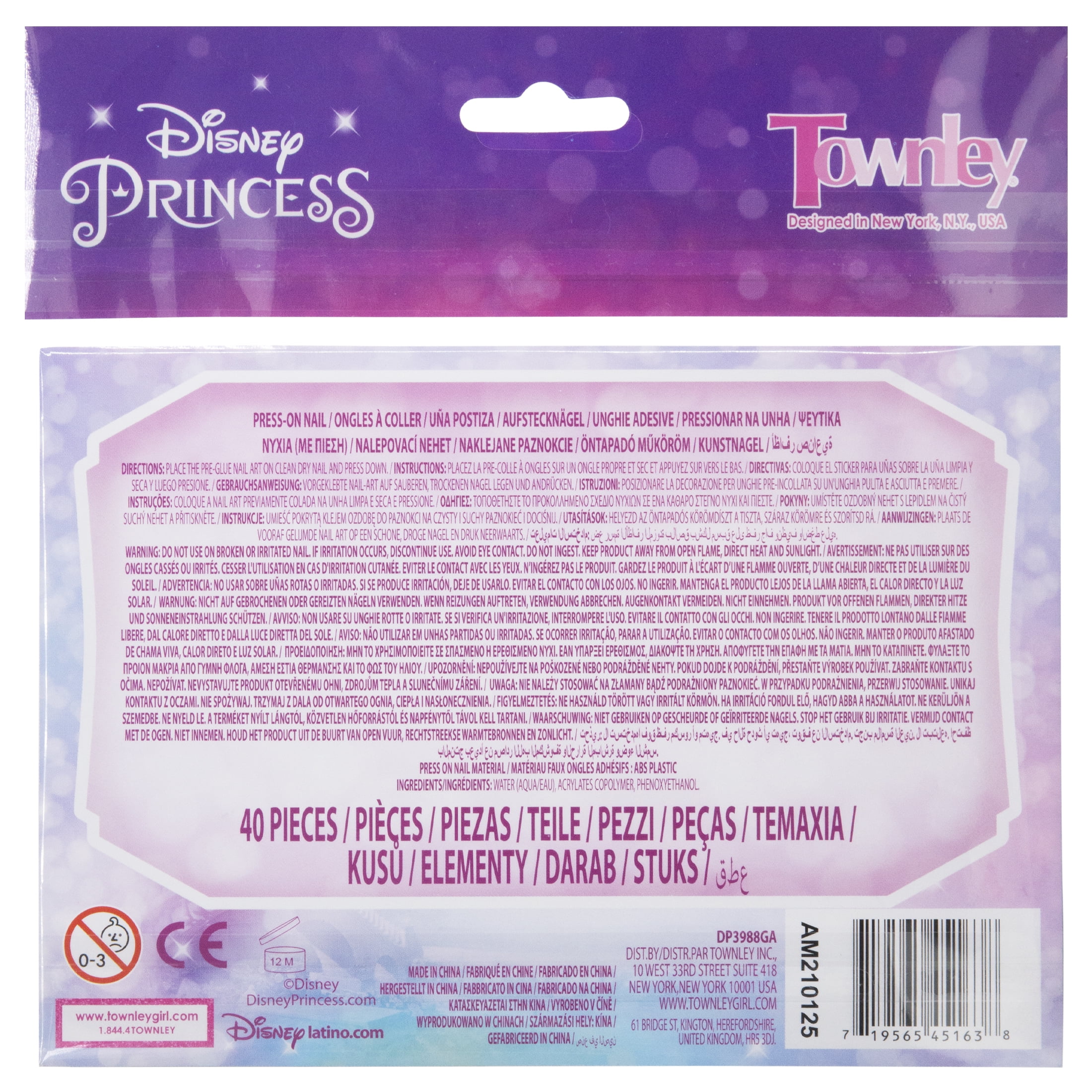 Disney Princess 40 Piece Press-On Nails, for Child Ages 6+, Product Height 6.25 Inches