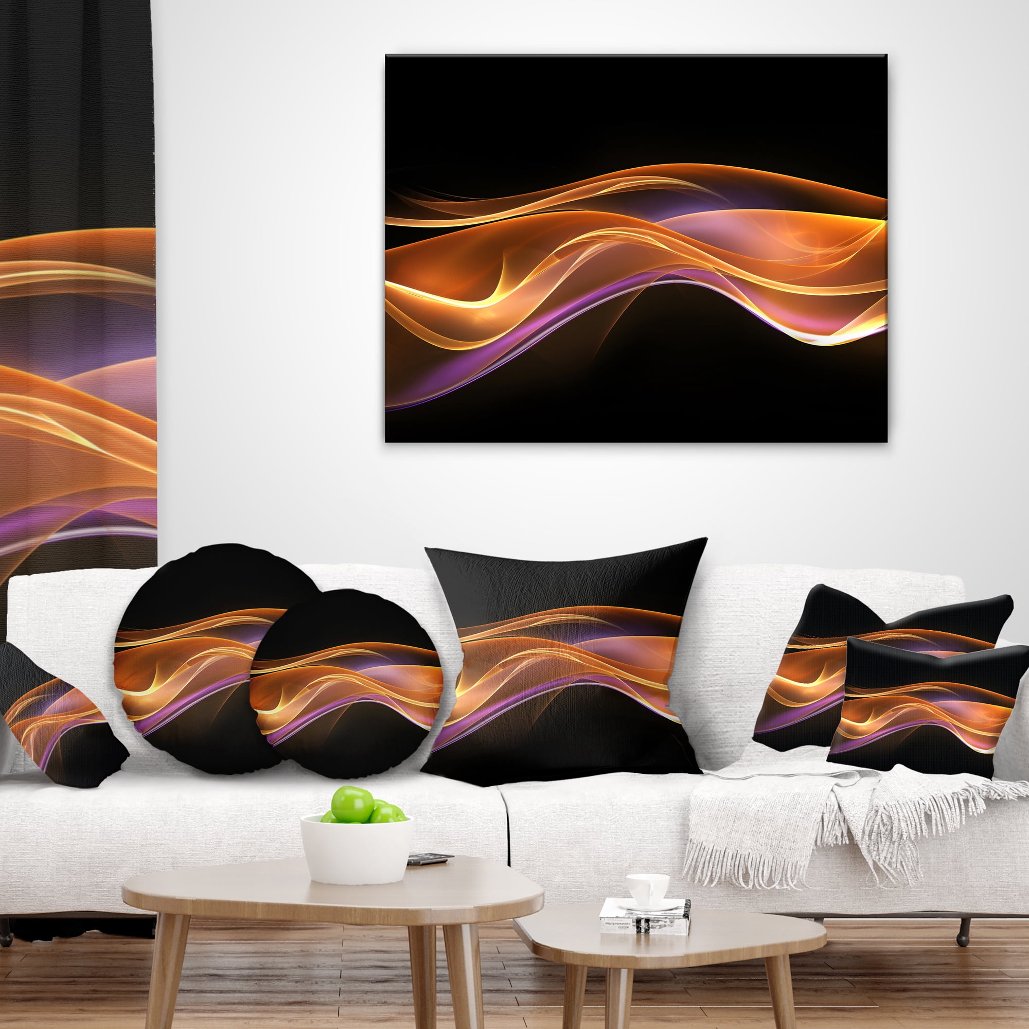 Designart 3D Gold Pink Wave Design - Abstract Throw Pillow - 16x16