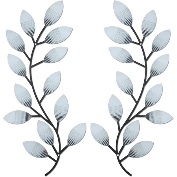 2 uds decoración de pared Metal hoja de árbol entrada estilo moderno vid rama de olivo arte de pared