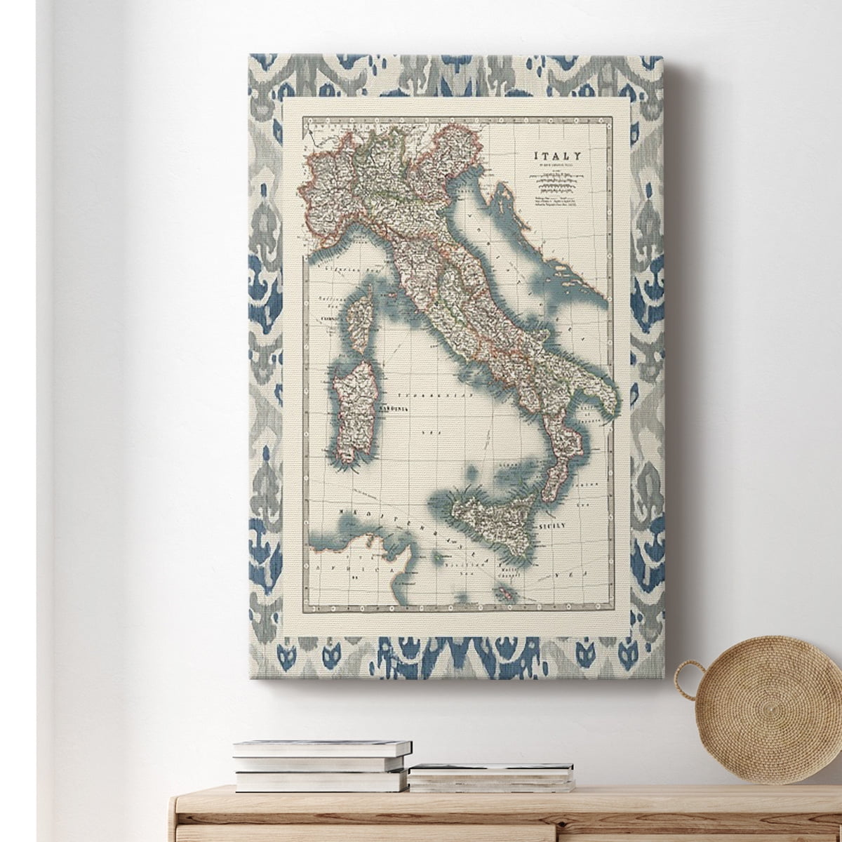 Bordered Map of Italy Premium Gallery Wrapped Canvas - Ready to Hang