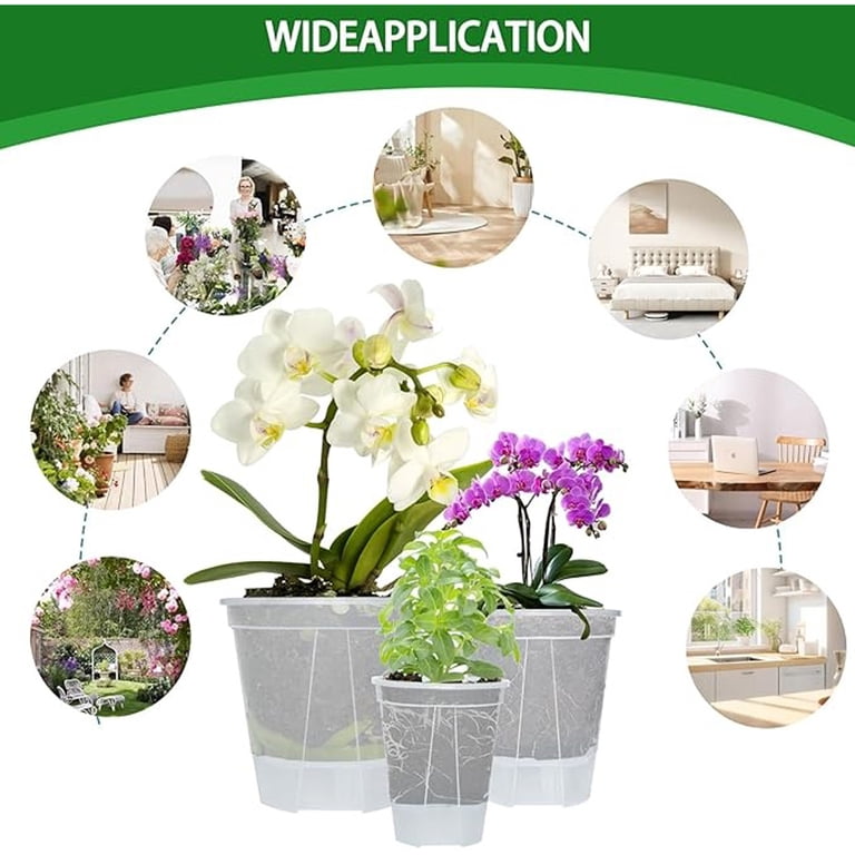 6.3 Inch Transparent Orchid Pot with Drainage Holes Breathable Thickened  Clear Plastic Planter with Root Control for Phalaenopsis Indoor Plant  Flower ...