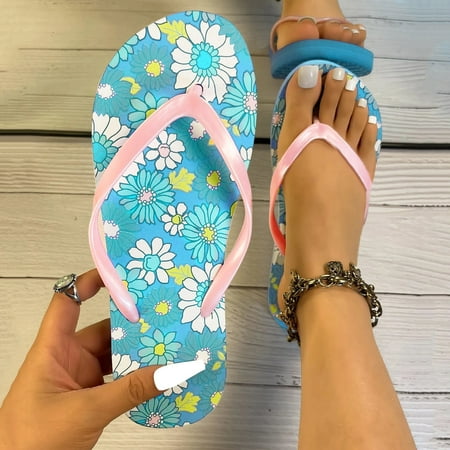 

PhoneSoap Women Slippers Solid Color Flip Flops Flat Flip Flops Beach Sandals Fashion Sandals Flat Summer Beach Slippers Light Blue