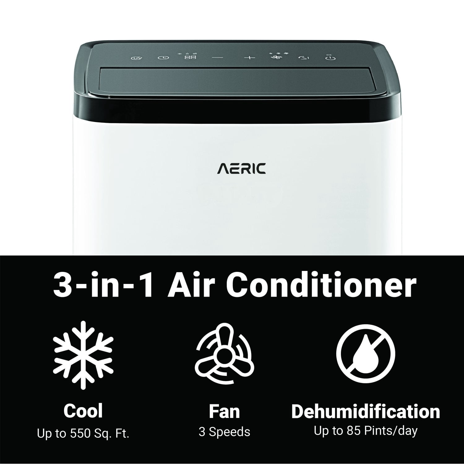 Aeric 8000 BTU 12000 BTU ASHRAE Portable Air Conditioner with Fan, White, 550 Sq Ft, AERP081AW