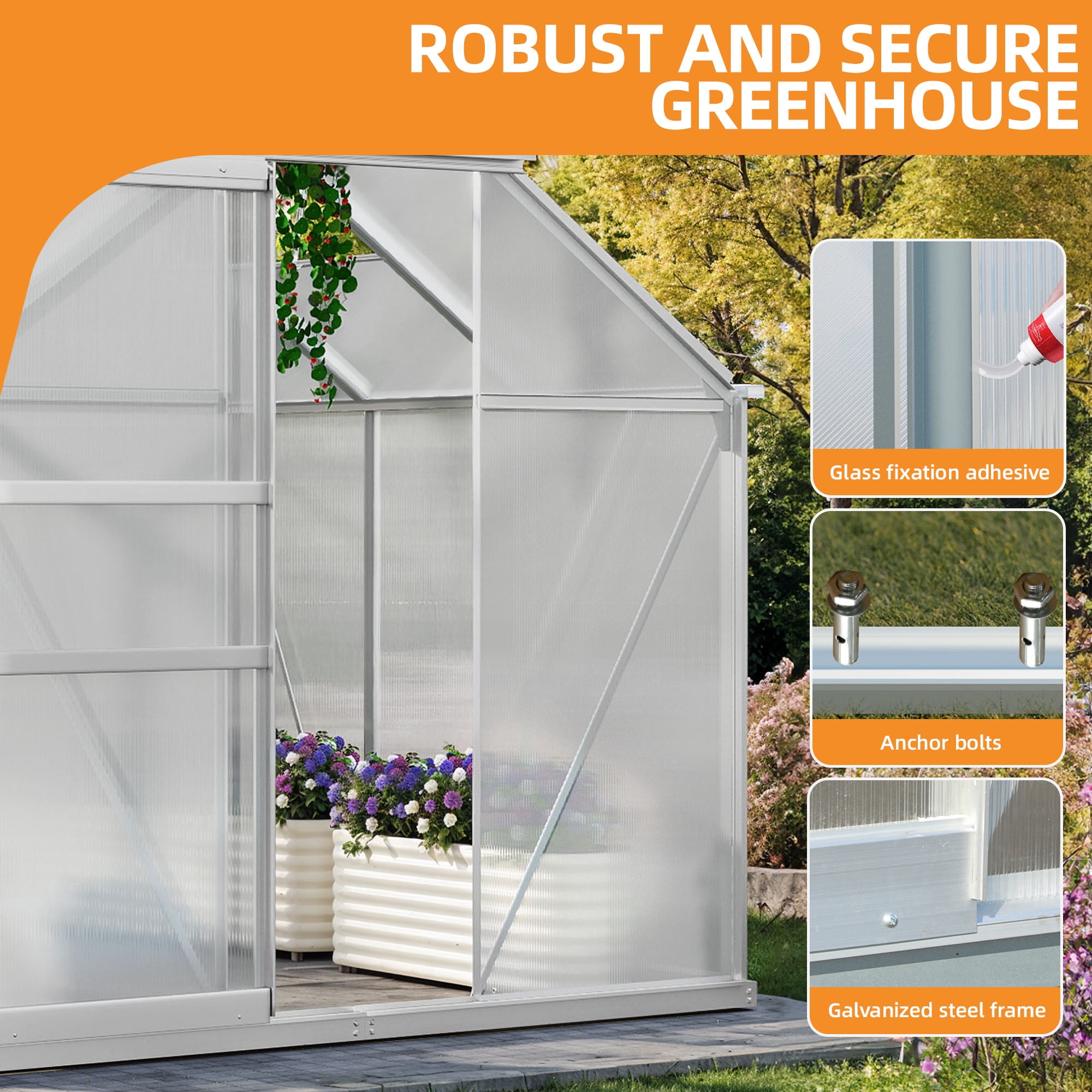 Dextrus 6x6FT Walk-in Robust Aluminum & Polycarbonate Greenhouse:for Outdoor Gardens