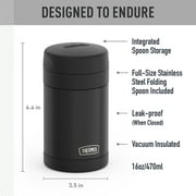 Thermos 16oz Vacuum Insulated Food Jar with Full Size Spoon, Black, Ideal Use for Workday Meals and Travel, Made for Portable Food Storage