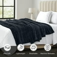 thumbnail image 4 of Lux Decor Striped Twin Blanket for Couch & Bed, All Season Soft Lightweight Warm Fleece Blanket for Dorm Room & Guest Bedroom, Grey, 4 of 11
