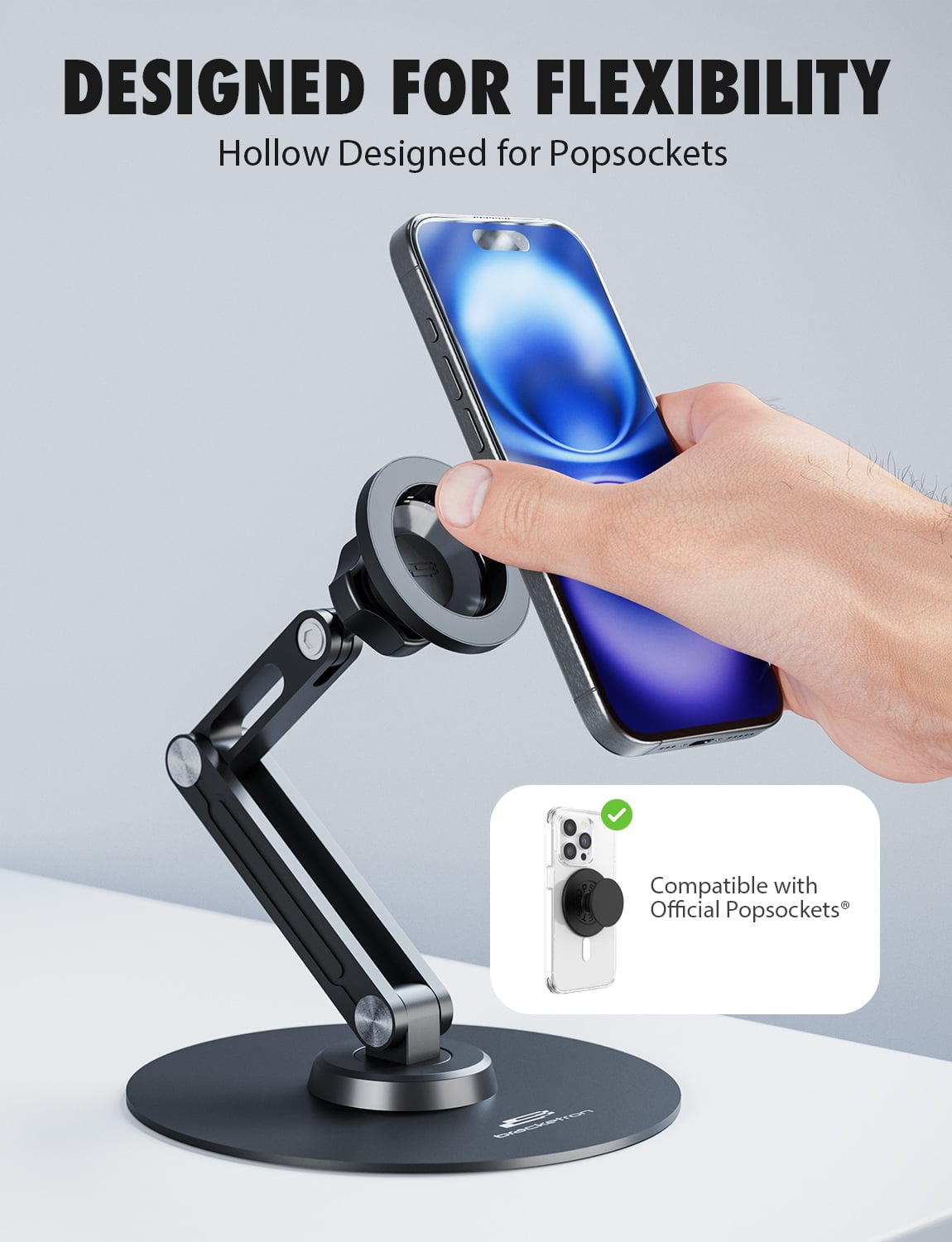 Bracketron MagAlign PRO Magnetic Phone and Tablet Stand with Micro-Suction Base, 360° Swivel, Adjustable Pivot Arm, Includes Metal Plate for Universal Compatibility