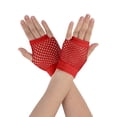 thumbnail image 1 of Unique Bargains Women's Elbow Length Fingerless Fishnet Thumbhole Gloves Red Short-1Pair, 1 of 5