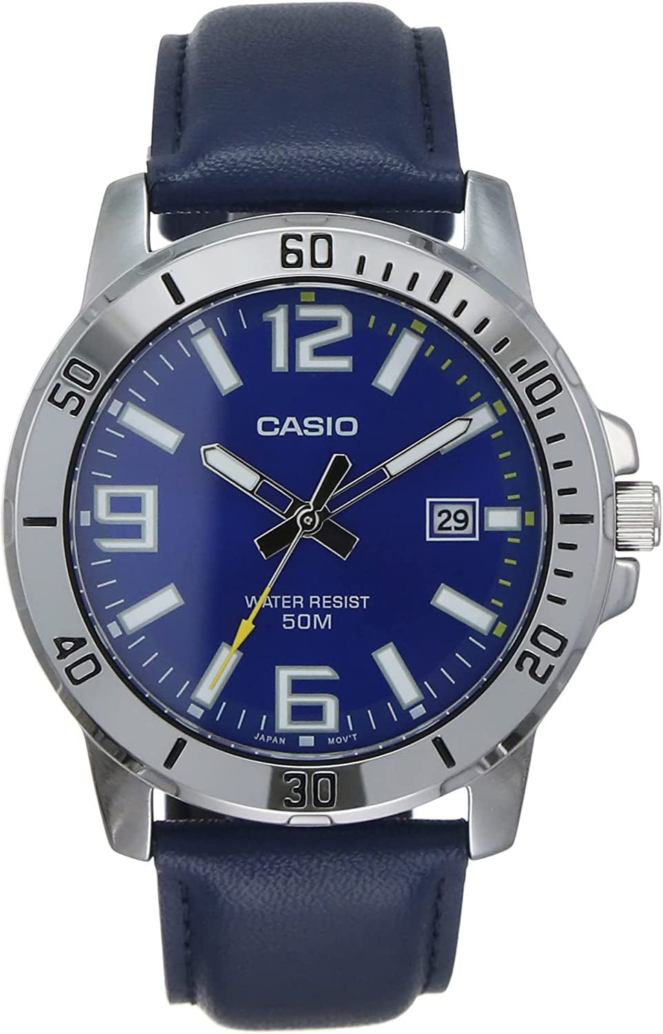Casio Men’s Blue Leather Strap Watch with Blue Dial - MTP-VD01L-2BV
