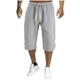thumbnail image 2 of BXINGOHAI Men's Loose Drawstring Linen Long Shorts Summer 3/4 Below Knee Capri Pants Gray,2XL, 2 of 6