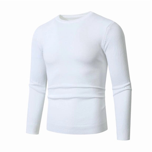 MOJOGO Cozy Sewater for Men Crewneck Shirts Knitted Sweater Casual Solid Color Pullover Base Layer White 3XL
