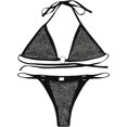 thumbnail image 1 of en's Sexy Sparkly Rhinestone Triangle Bikini 2 Piece O Ring Tie Back String Thong Swimsuit Black Medium, 1 of 1