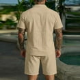 thumbnail image 3 of Letdown Men's Linen 2 Piece Short Set Summer Lightweight Beach Outfits Hollow Out Button Down Shirt and Shorts Solid Color Matching Sets, 3 of 5
