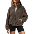 thumbnail image 6 of Fleece Jacket Women Solid Color Stand Collar Zip Up Fuzzy Short Coat with Pockets for Fall Daily Wear and Casual Outings, 6 of 8