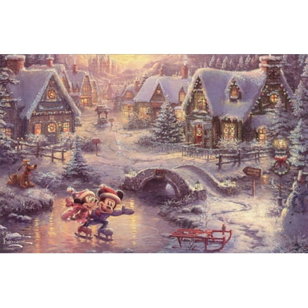 American Greetings Mickey Mouse and Minnie Skating : Thomas Kinkade Disney Christmas Card