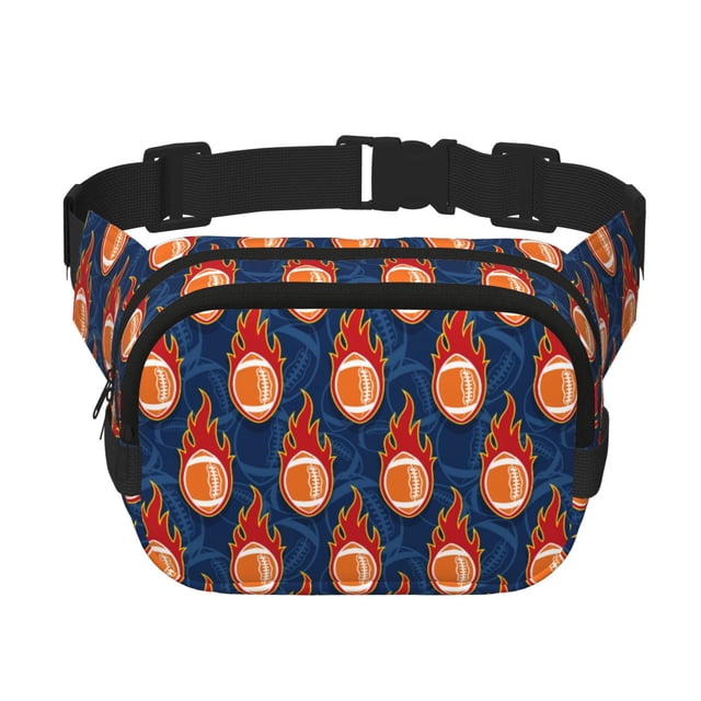 Fotbe American Football and Fire Flames Cangurera Cuadrada con Estampado de Doble Capa, Bolsa de Cintura Ajustable Mini para Hombres y Mujeres