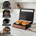 thumbnail image 2 of OVENTE Electric Indoor Panini Press Grill + Sandwich Maker, Copper GP0620CO, Opens 180 Degrees to Fit Any Type or Size of Food, Indoor Cooking Perfect for Quesadillas, Burgers & More, 1000W, 2 of 8
