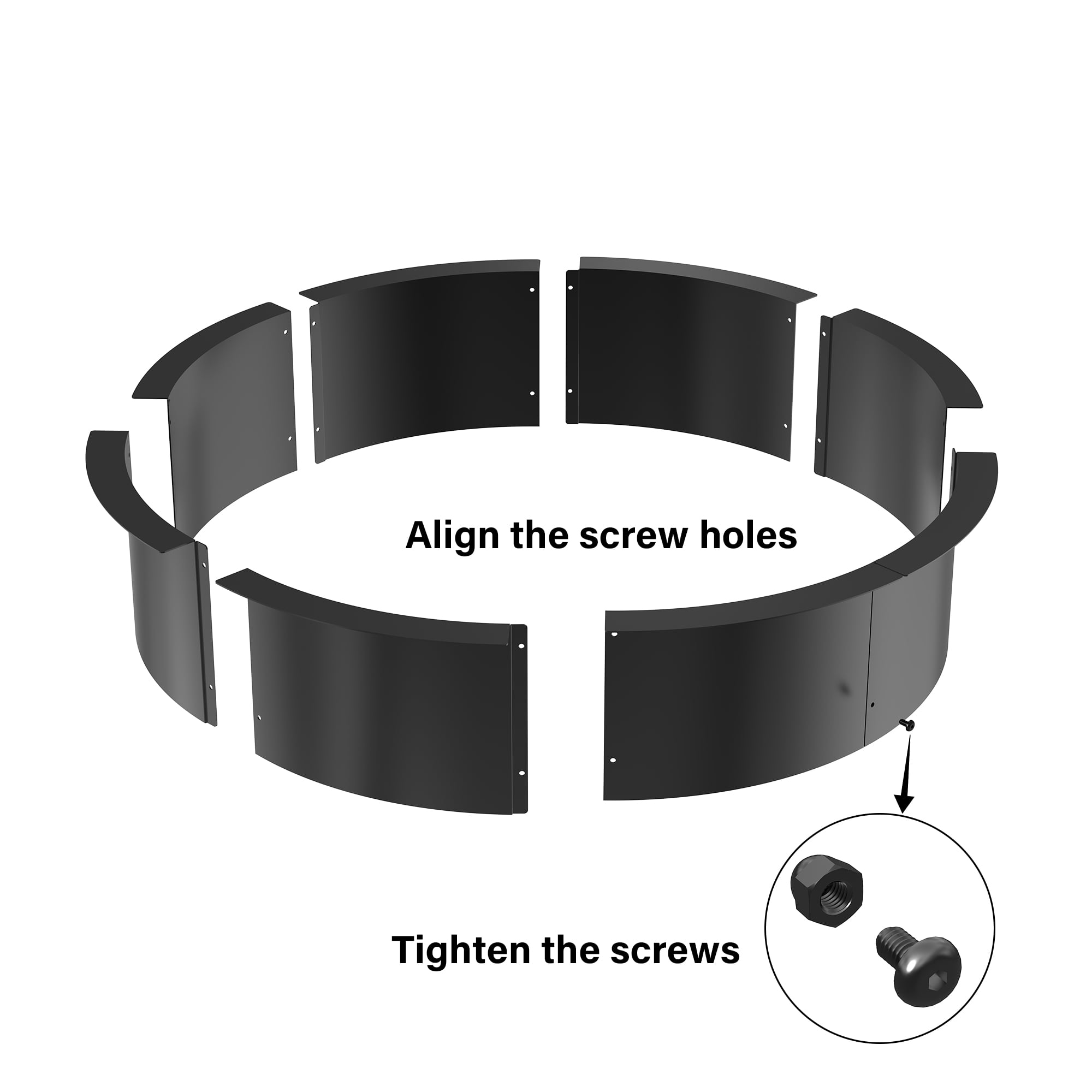 Fire Pit Ring for DIY Smokeless Wood Burning Fire Pit Liner with Collar Support, 3mm Thick Heavy Duty Solid Steel Firepit Rim In-Ground Bonfire Outdoor Camping Cooking Patio Backyard, 39" Black