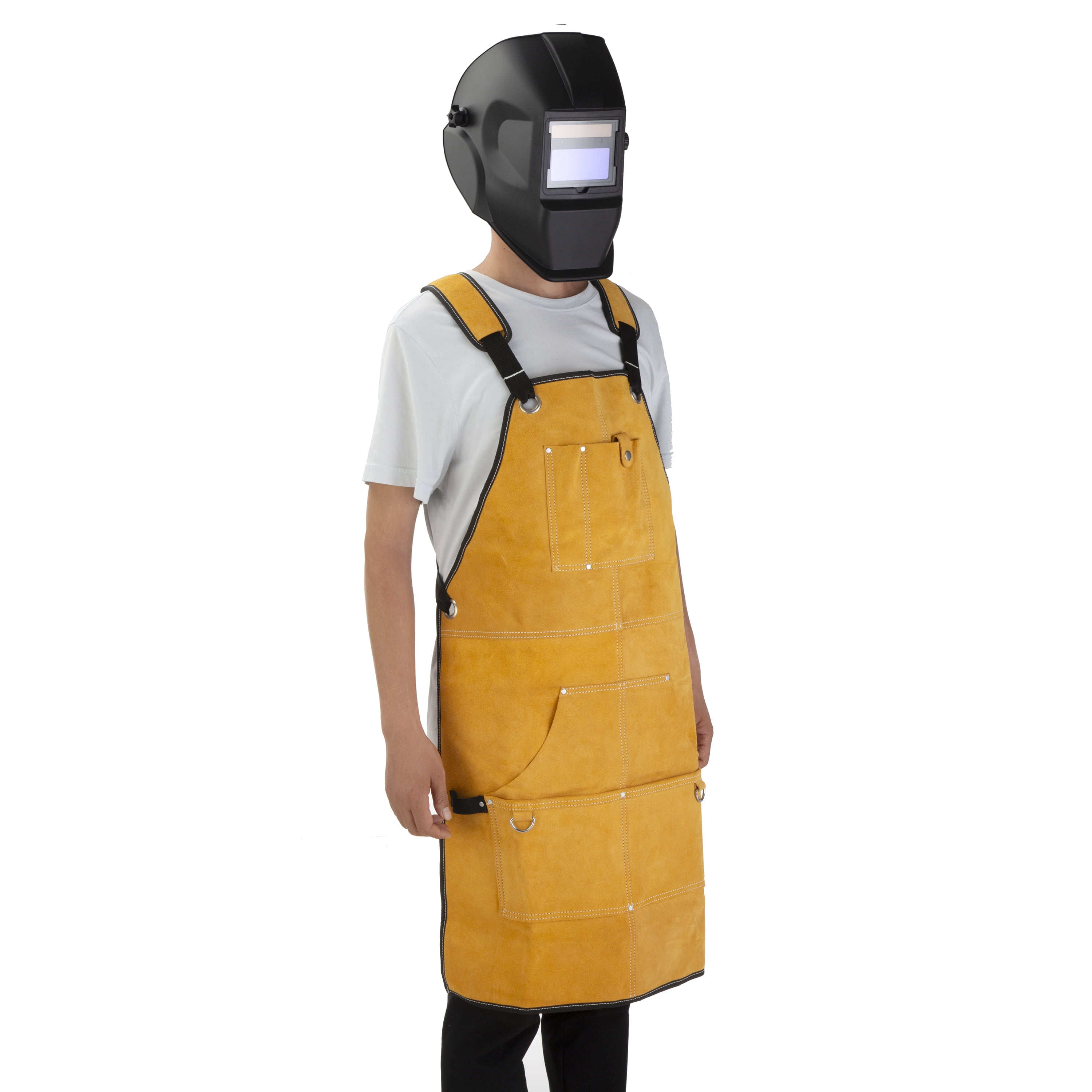 Hyper Tough Brown Leather Welding Apron with Tool Pockets