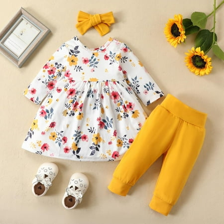 

Simplmasygenix Baby Sets Clearance Summer Dress Toddler Baby Kids Girls Clothes Floral Long Sleeve Shirt Solid Color Trousers Pants With Headband Suit