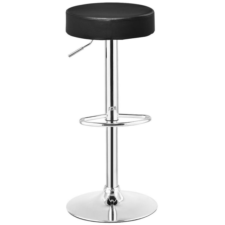 Gymax Set of 2 Adjustable Round Leather Seat Hydraulic Swivel Bar