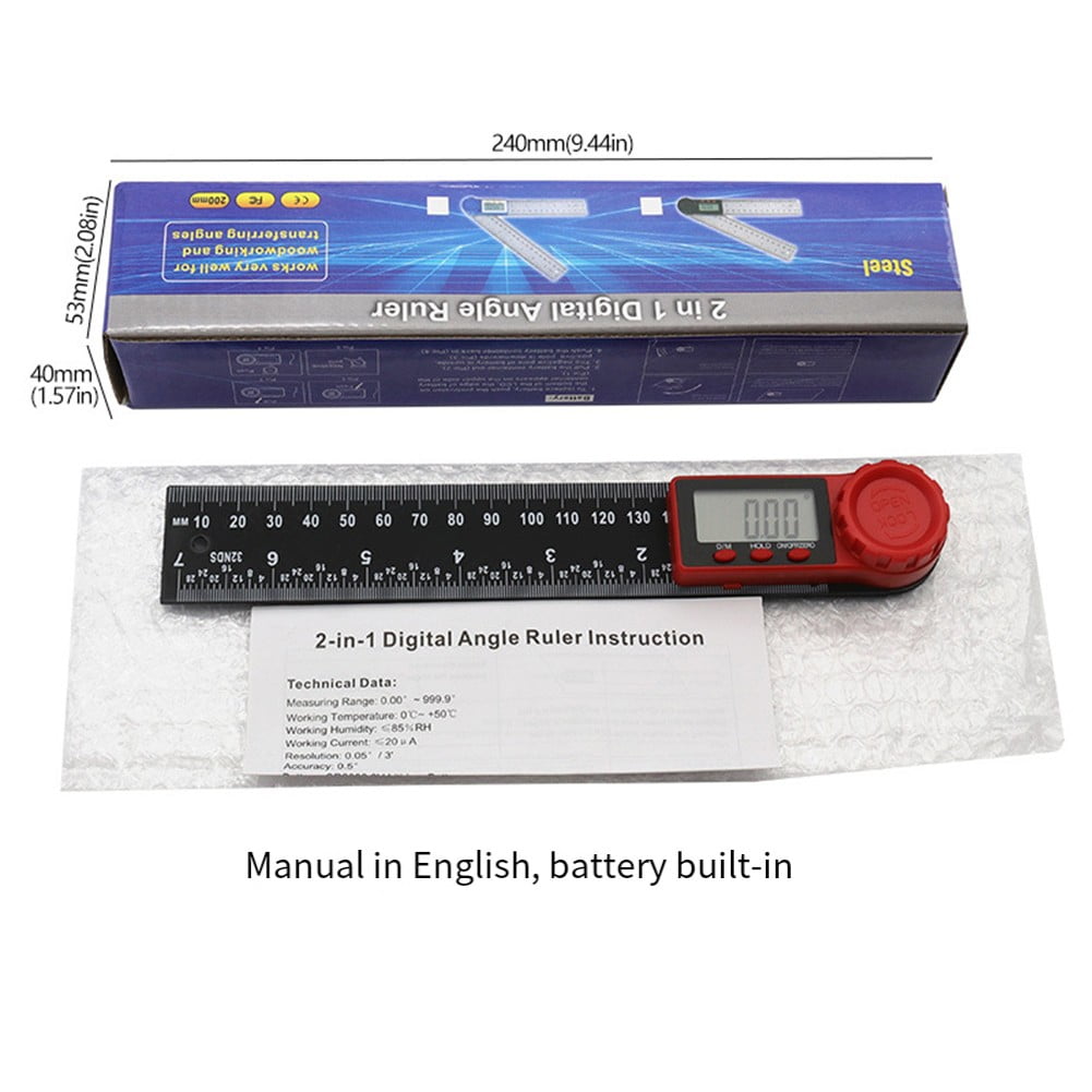 Digital Angle Finder, Angle Protractor Ruler 300mm Carbon Fiber Plastic Tools