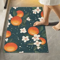 Yayeee Bath Rug for Bathroom Floor Non Slip Rectangle Fluffy Soft Absorbent Mat, 16"x24", Blue Floral Oranges