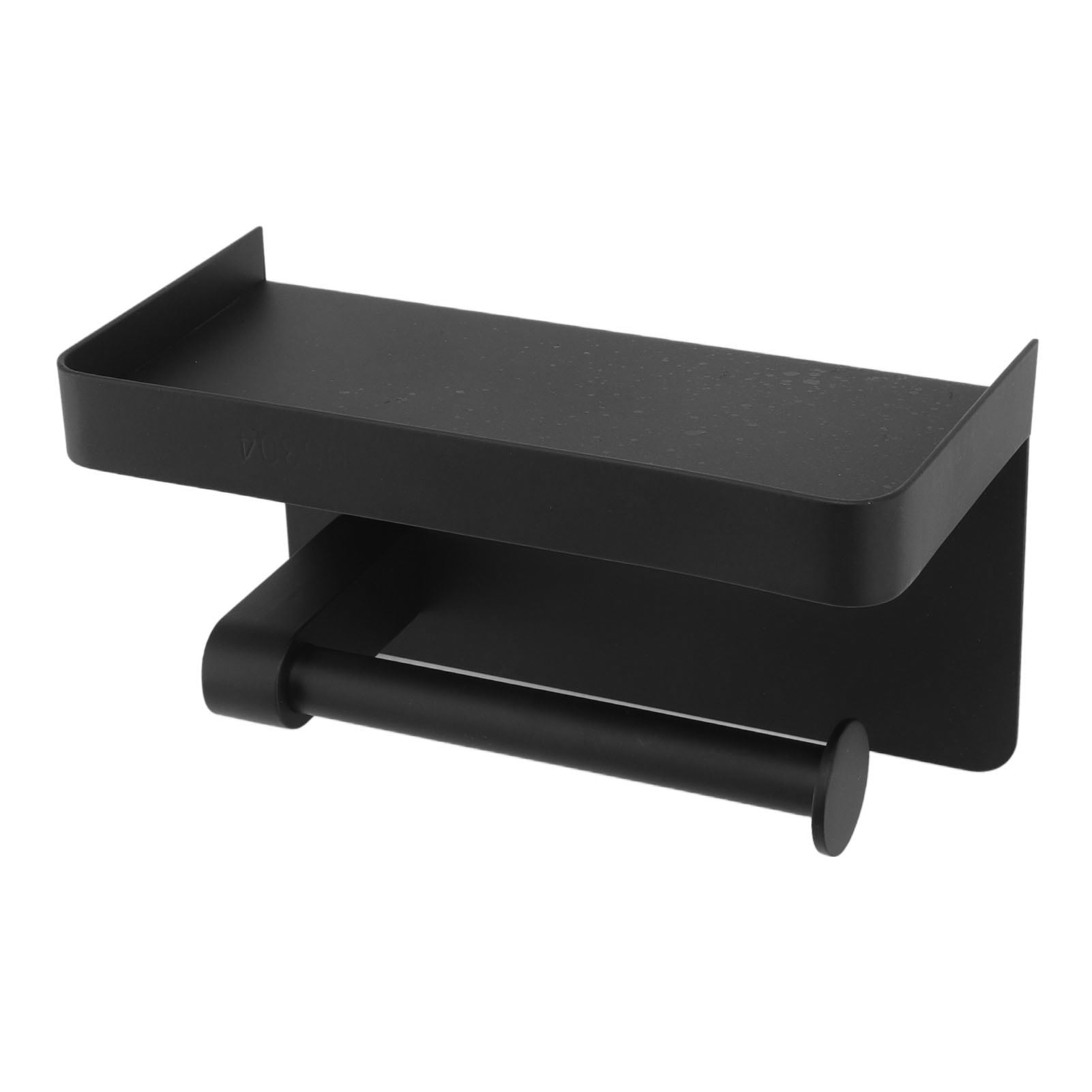 M Buder Toilet Paper Holder with Shelf, Wall Mounted Stainless Steel Tissue Roll Dispenser, Waterproof Storage Rack for Bathroom and Washroom, Black (7.48 in / 19 cm)