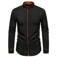 thumbnail image 5 of LIIPEE Men Shirts Casual Solid Color Regular Fit Long Sleeve Stand Neck Shirt Male Fashion Button Down Tops Comfortable Breathable Soft Daily Shirts,Black,L, 5 of 5