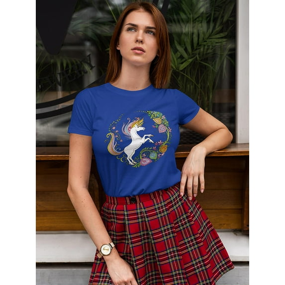 Magic Unicorn With Flowers Shaped T-Shirt Women -Image by Shutterstock, Female Large