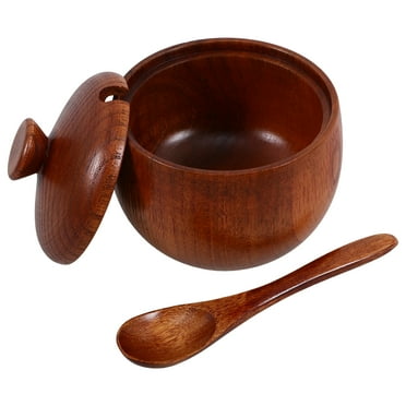 NISHUNA 1 Set Wooden Sugar Jar with Lid and Spoon Small Salt Container for Kitchen