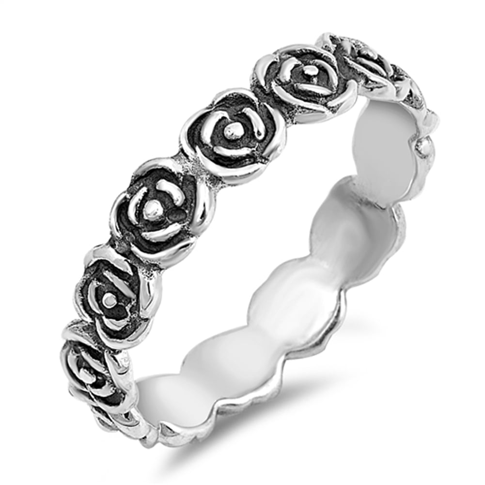 Eternity Rose Flower Stackable Ring .925 Sterling Silver Band Jewelry