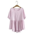 thumbnail image 2 of Women's Plus Size Tops Summer Flowy Crew Neck Short Sleeve Babydoll Shirts Casual Loose Solid Color Blouses (3XL, Purple), 2 of 3