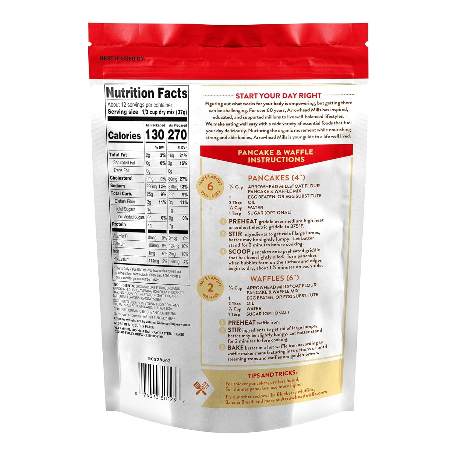 Arrowhead Mills Organic Gluten Free Oat Flour Pancake & Waffle Mix -- 16 oz Pack of 3