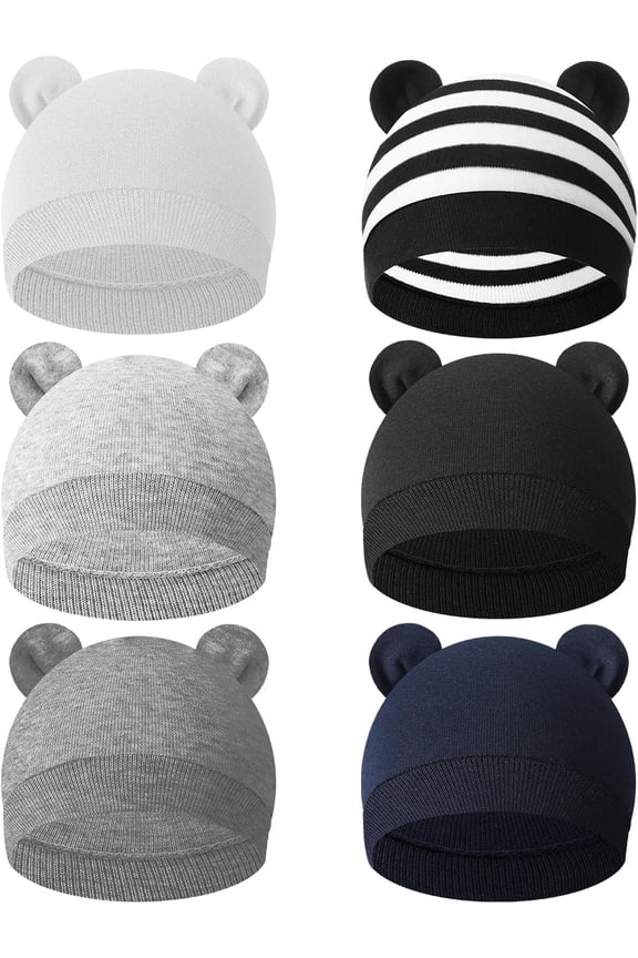 6 count    Ears Hats,   Soft Beanie Hat for Unisex  Boys Girls 0-24 Months Soft Breathable Cute  Caps for Dolls Pets, 6 Styles