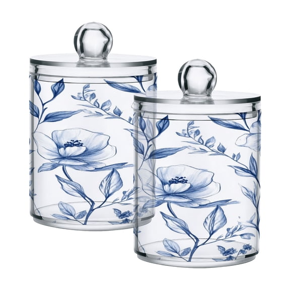 Elegant Ink Painting Flowers Leaves Translucent Plastic Cans Storage Canisters with Lid Set of 2