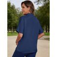 thumbnail image 4 of DARING DIVA Women's Maternity Button Down Collared Short Sleeve Satin Tops L Navy, 4 of 7