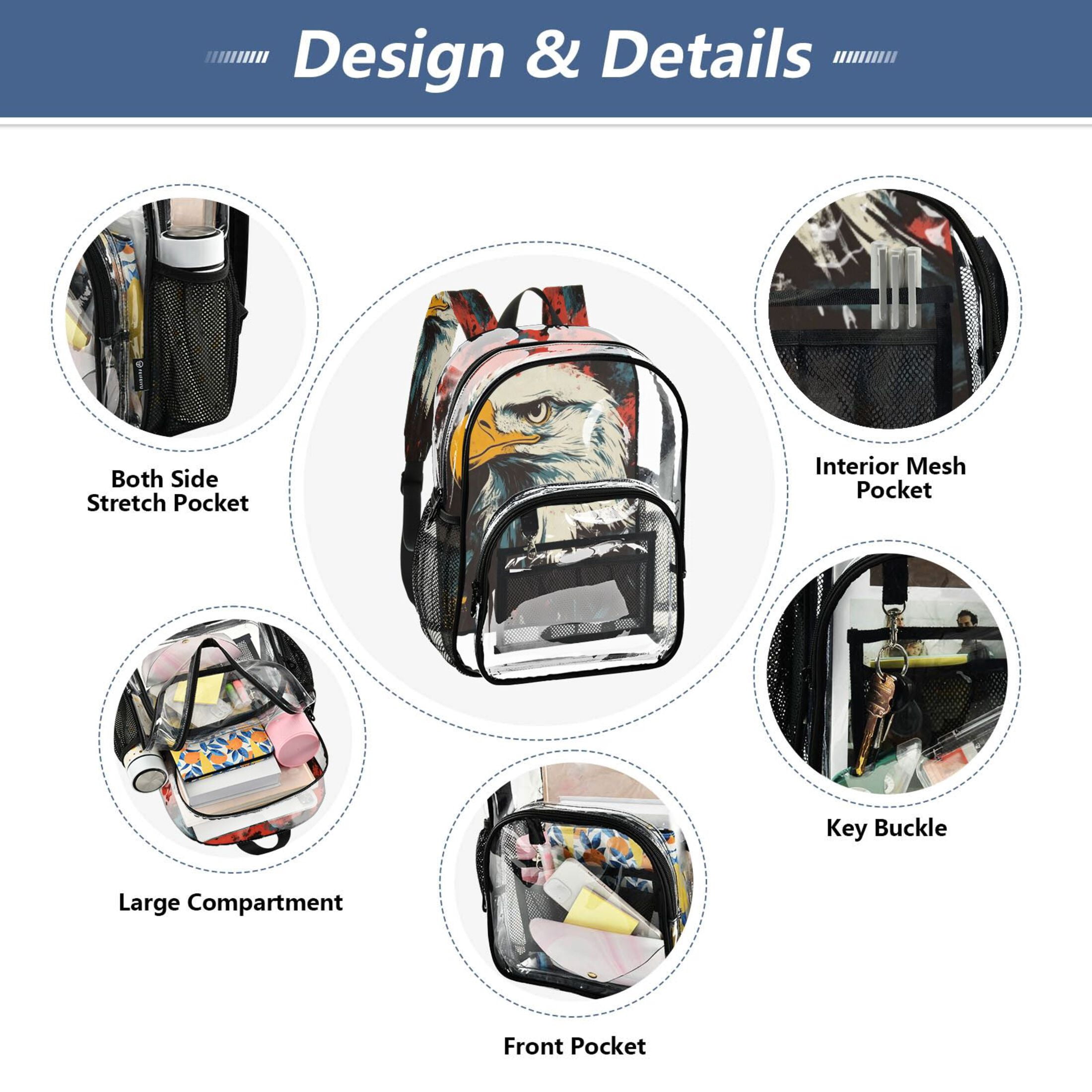 Iauyy Clear Backpack Heavy Duty PVC Transparent Backpack for College Workplace, Animal Pride