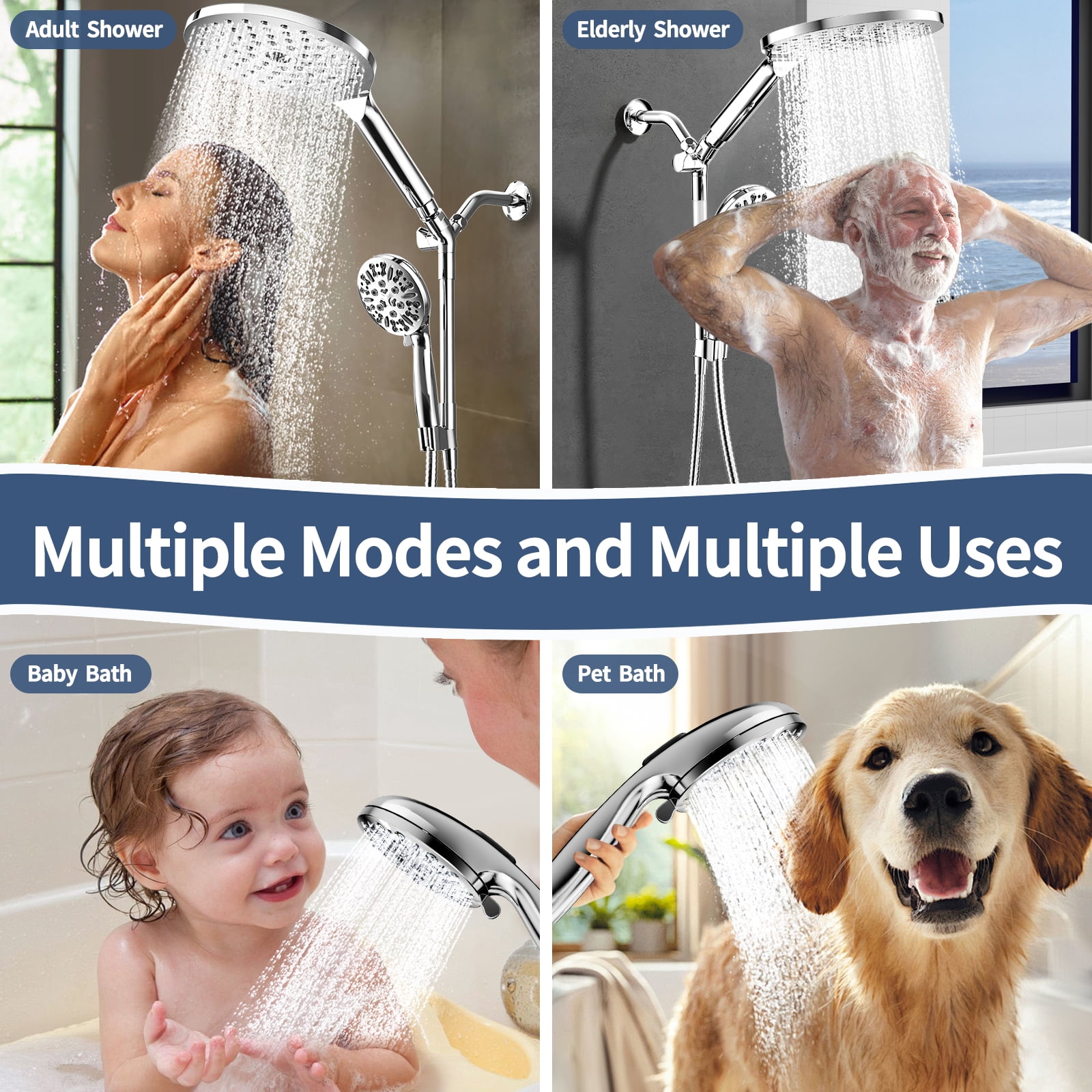 KAIYING Dual Shower Heads with Handheld Spray, 9-Mode High-Pressure Rainfall Shower, 79-Inch Hose, Chrome