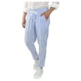 thumbnail image 3 of Pantalons en Coton et en Lin à Rayures Décontractés et Respirants, 3 of 6