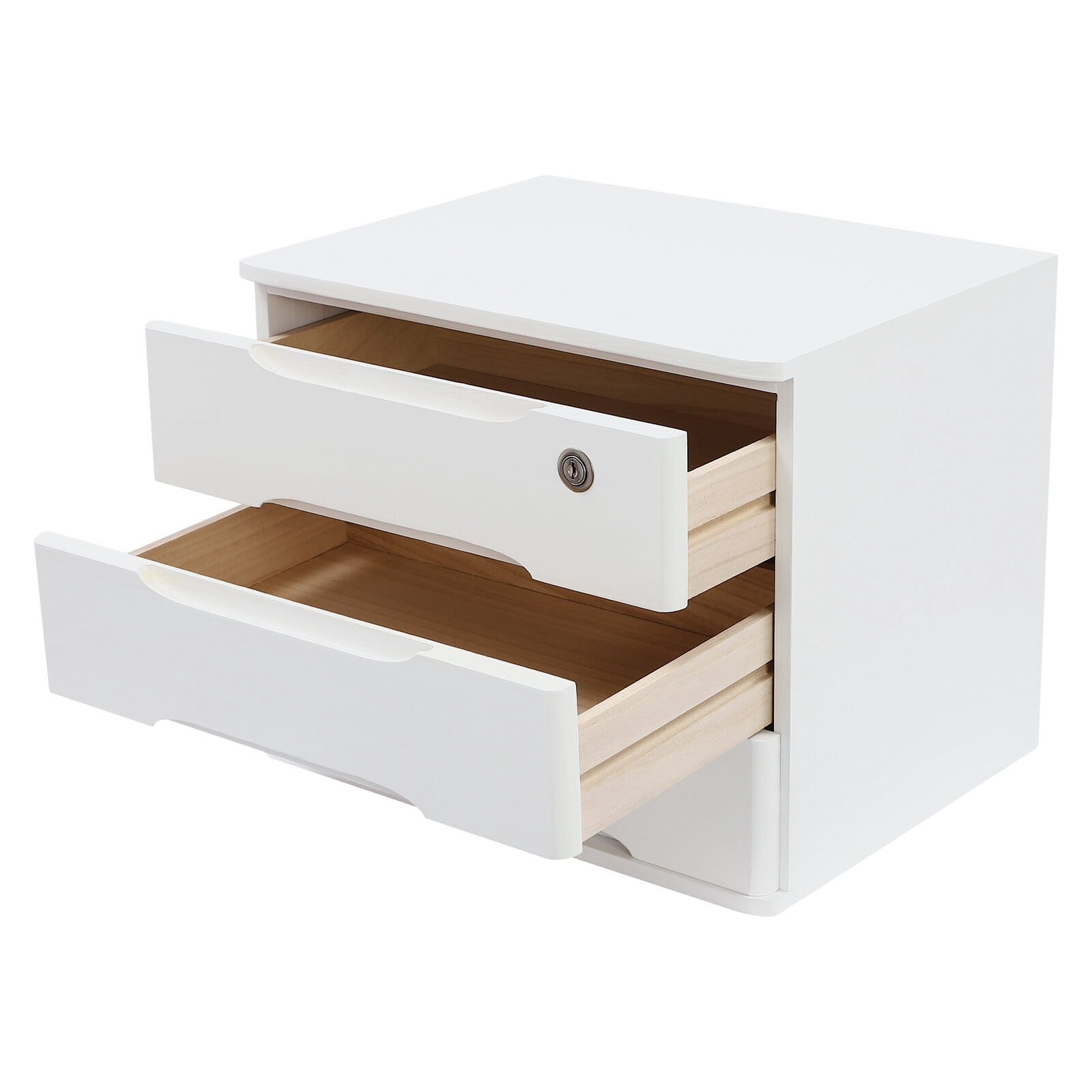 ToppiJoy 3-Tier Wooden Desktop Storage Box with Lockable Drawers, Modern Tung Wood Desk Organizer, Bamboo Storage with Keys (White)