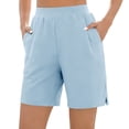 thumbnail image 2 of Bloomae Womens Yoga Shorts Loose Comfy Stretchy Lounge Bermuda Shorts Lightweight Side Slit Athletic Work Business Short Pants with Pockets, 2 of 10