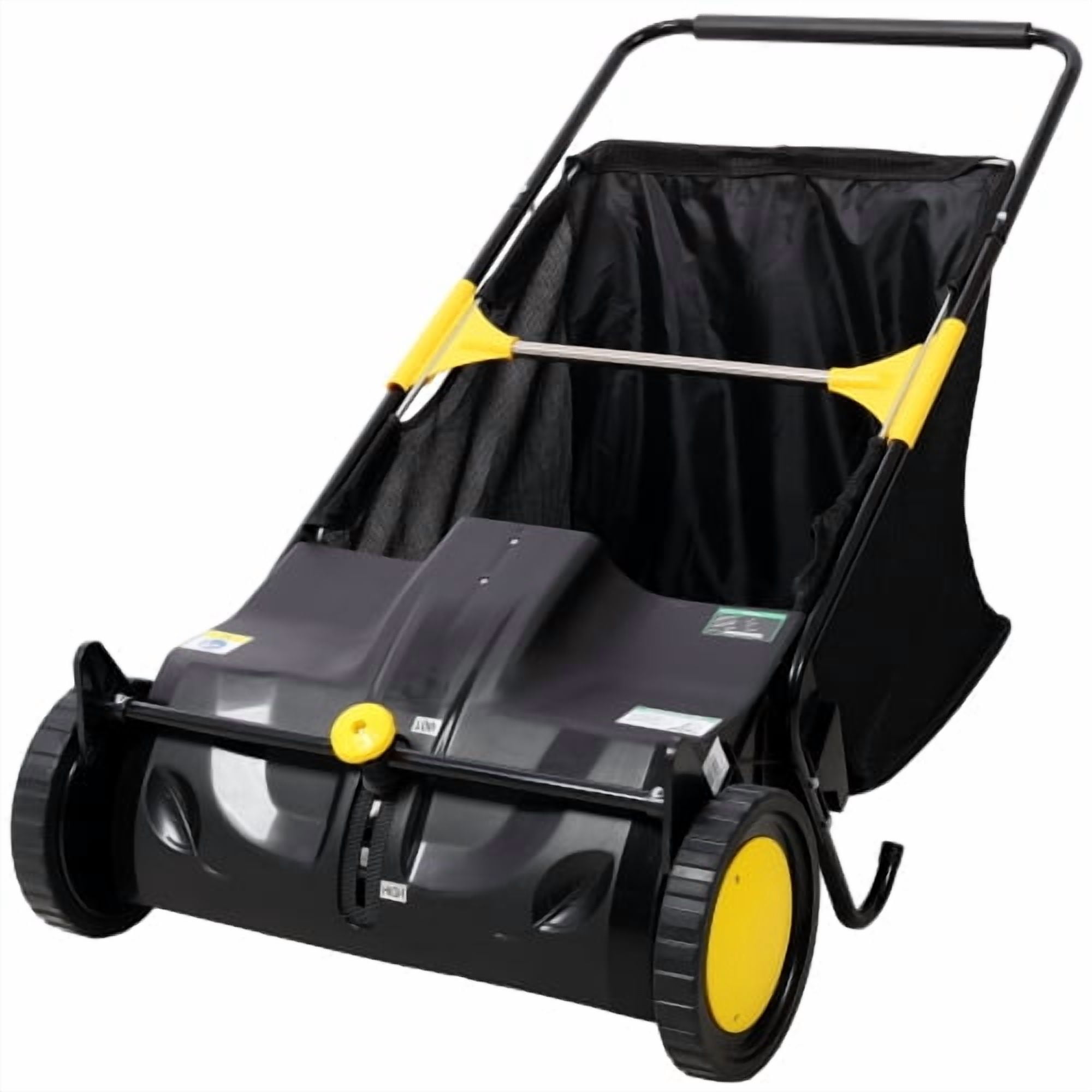 Hand Push Lawn Sweeper, 21 Inch Leaf & Grass Collector 3.5 cu. ft Hopper Bag Capacity. with Adjustable Brush Height