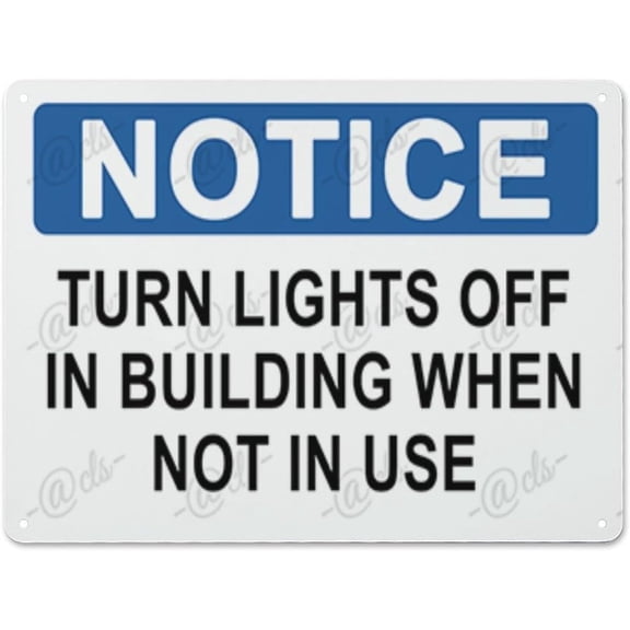 Metal Hanging Plate Horizontal TURN LIGHTS OFF IN BUILDING WHEN NOT IN USE, Waterproof, Fade and Scratch Resistant, safety signs, equipment Warning signs, etc - NOTICE SIGN Style 30x40cm