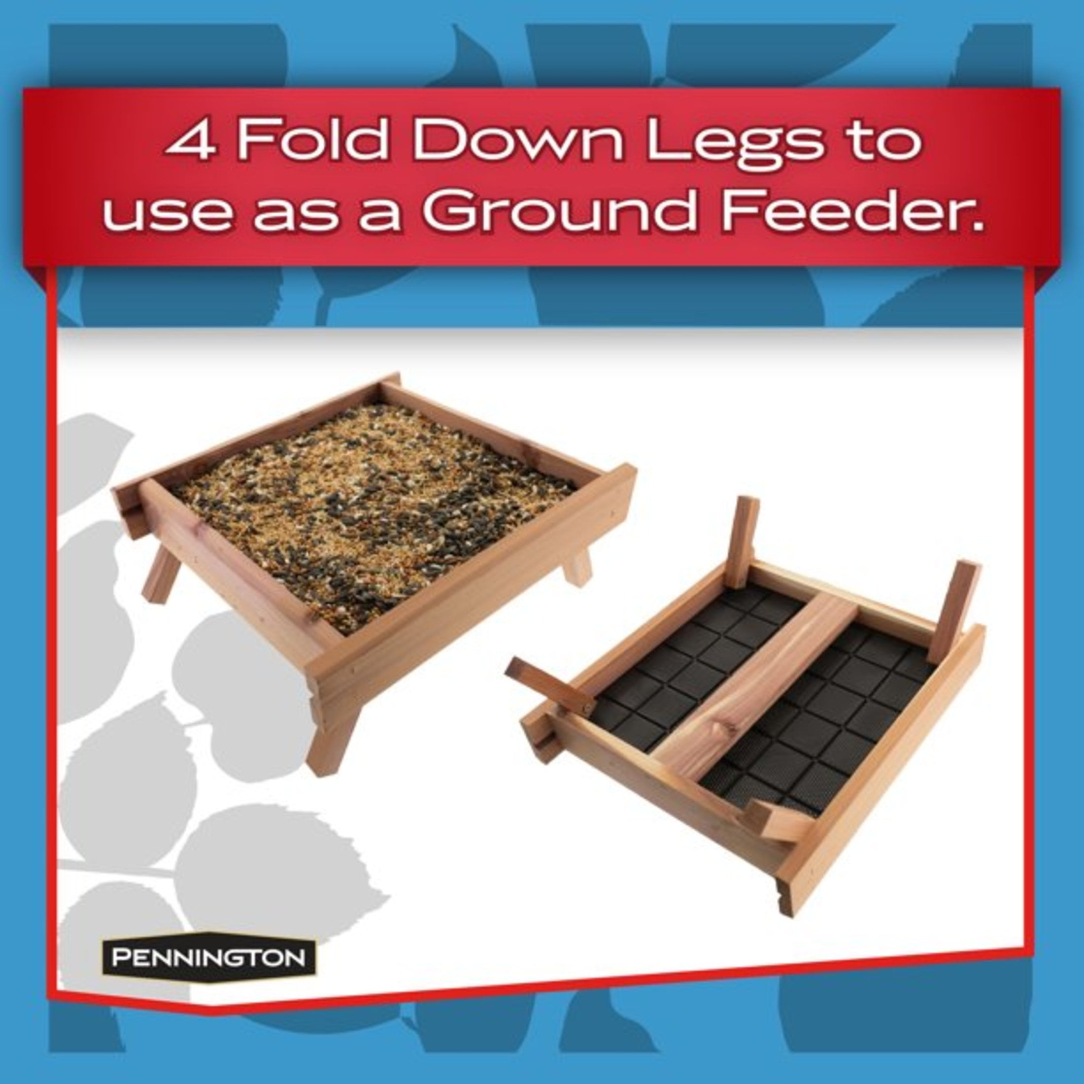 Pennington Red Cedar Wild Bird Ground Feeder, 12" Square, with Legs