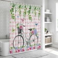 thumbnail image 6 of Spring Shower Curtain, Waterproof Shower Curtains for Bathroom, Bicycles Leaves Butterfly Flowers Pink Buffalo Plaid Washable Fabric Bathtub Curtain Set Bath Decor with 12 Hooks 72"x78", 6 of 8